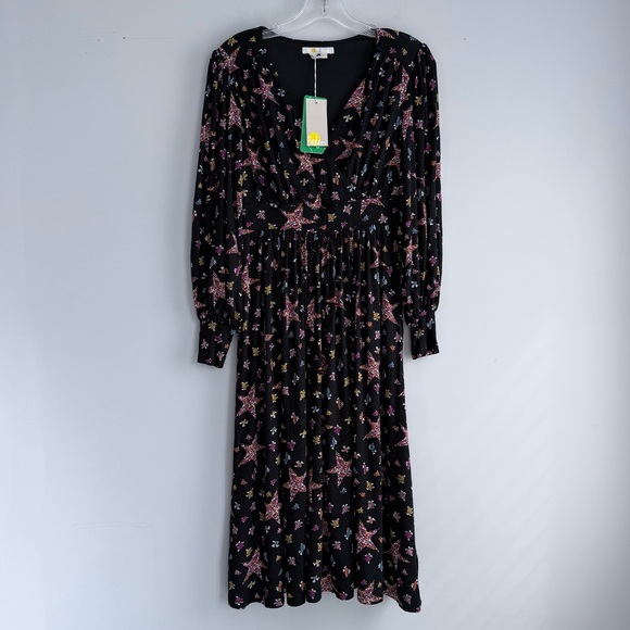 Boden Blouson Sleeve Fixed Wrap Jersey Midi Dress Black Star Floral 2 P NWT - Picture 9 of 16
